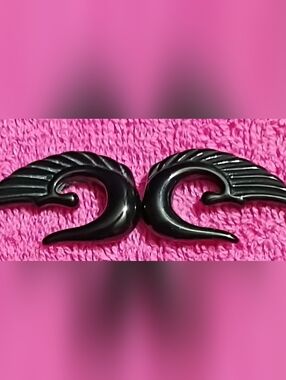 Black Winged Spiral Ear Weights - Pair